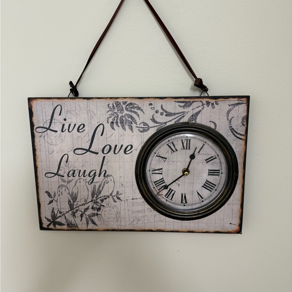 Live Love Laugh Wall Clock - Black and White